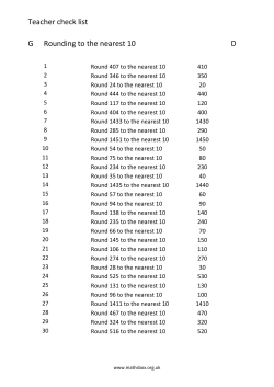 Teacher check list G Rounding to the nearest 10 D