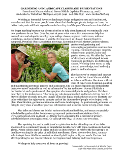 GARDENING AND LANDSCAPE CLASSES AND PRESENTATIONS