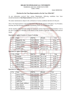 List of Class Representative elected/nominated for the year 2016-17