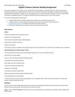 English 9 Honors Summer Reading Assignment