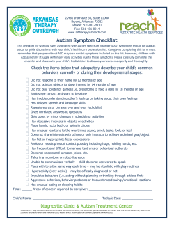 Autism Symptom Checklist - Arkansas Therapy Outreach