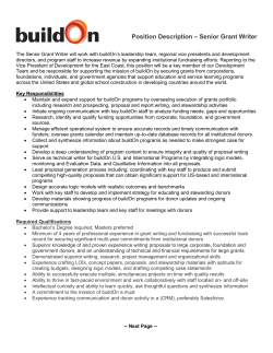 Position Description &ndash; Senior Grant Writer