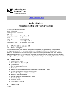 Course outline Code: HRM311 Title: Leadership and Team Dynamics