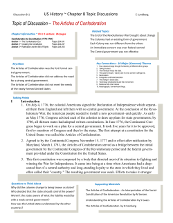 Topic of Discussion – The Articles of Confederation