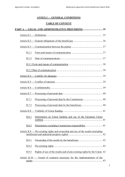 annex i &mdash; general conditions table of content part a