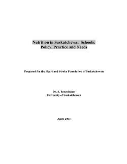 Nutrition in Saskatchewan Schools: Policy, Practice