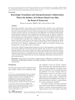 Knowledge Translation and Interprofessional Collaboration