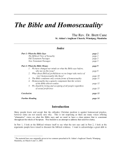 The Bible and Homosexuality - the Anglican Church of Canada