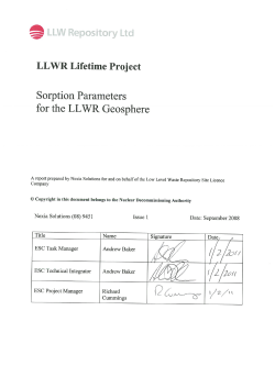 Randall M, Sorption Parameters for the LLWR Geosphere, NNL Report