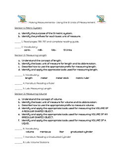 Making Measurements- Using the SI Units of Measurement Section