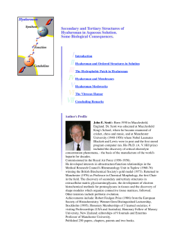 Introduction Hyaluronan and Ordered Structures in Solution The