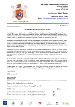 Meet the Headteacher Invite - The James Oglethorpe Primary School