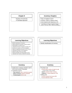 Chapter 8 Inventory Chapters Learning Objectives Learning