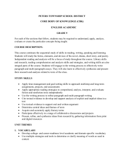 ENGLISH ACADEMIC GRADE 9 For each of the sections that follow