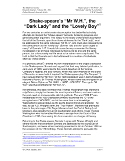 Shake-speare`s &ldquo;Mr WH&rdquo;, the &ldquo;Dark Lady&rdquo;