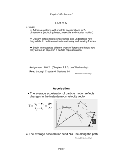Lecture 5 Acceleration The average acceleration of particle motion