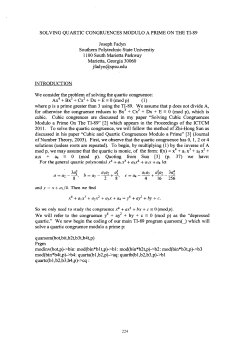 SOLVING QUARTIC CONGRUENCES MODULO A PRIME ON THE