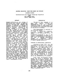 anaphora resolution: short