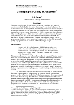 Developing the Quality of Judgement