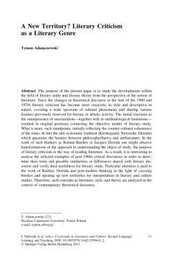 A New Territory? Literary Criticism as a Literary Genre