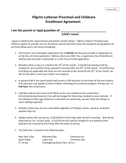 Pilgrim Lutheran Preschool and Childcare Enrollment Agreement