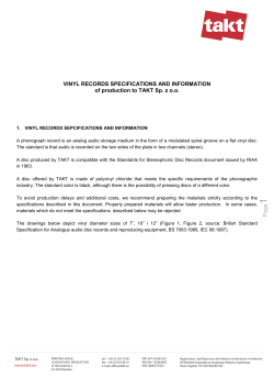 P age VINYL RECORDS SPECIFICATIONS AND