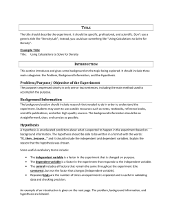 Problem/Purpose/ Objective of the Experiment Background