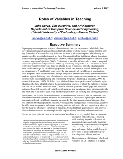 Roles of Variables in Teaching - Journal of Information Technology