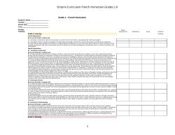 Ontario Curriculum French Immersion Grades 1