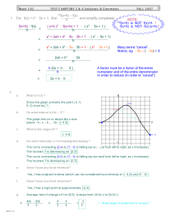 **f(x+h) &ndash; f(x) 1. For f(x) = x2 ! 5x + 1, find ))))))))) and