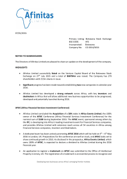 160107 Afinitas Limited Shareholder Update