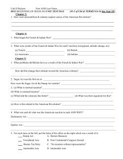 Unit II Packeet First AND Last Name DUE BEGINNING OF HOUR