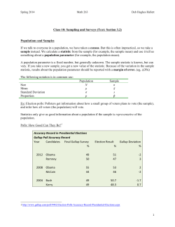Class 10: Sampling and Surveys (Text: Section 3.2) Populations and