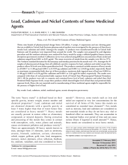 Lead, Cadmium and Nickel Contents of Some Medicinal Agents
