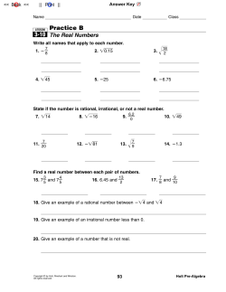 Practice B The Real Numbers