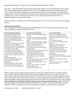 Independent Reading &ndash; First Quarter &ndash; Due Date: Wednesday