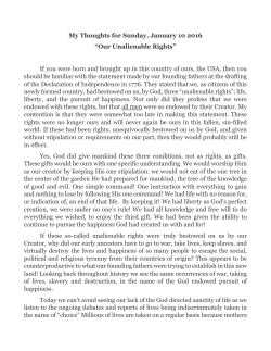 My Thoughts for Sunday, January 10 2016 &ldquo;Our Unalienable Rights