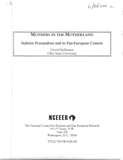 Mothers in the Motherland: Stalinist Pronatalism and its Pan