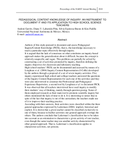 PEDAGOGICAL CONTENT KNOWLEDGE OF INQUIRY: AN