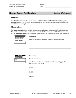 Number Sense: Real Numbers Student Worksheet