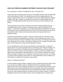 how can there be harmony between thoughts and feelings?