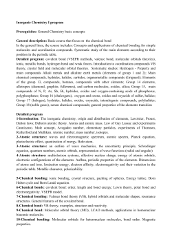 Inorganic Chemistry I program Prerequisites: General Chemistry