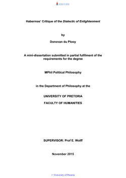 Habermas` Critique of the Dialectic of Enlightenment by Donovan du