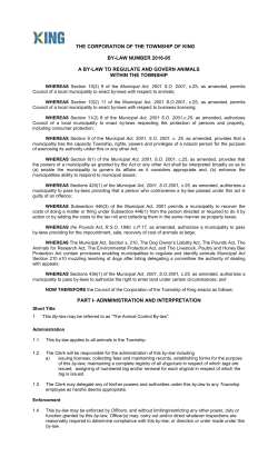 By-law 2016-85 Animal Control By-law