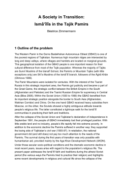 A Society in Transition: Ism&Aacute;&Yacute;&ETH;l&ETH;s in the Tajik Pamirs