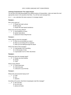 LEVEL 3 WORLD LANGUAGE UNIT 5 EXAM (FRENCH)