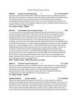 Fall 2017 Graduate Classics Courses ARH5125 Etruscan Art and