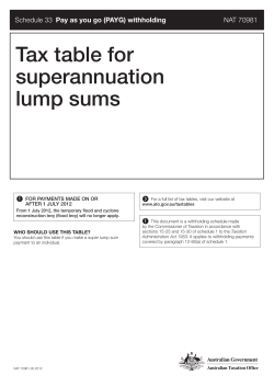 Tax table for superannuation lump sums