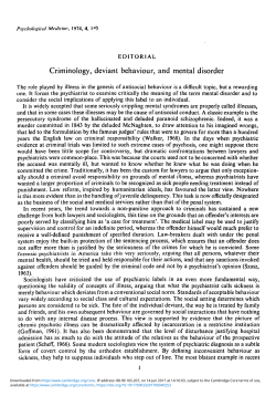 Criminology, deviant behaviour, and mental disorder