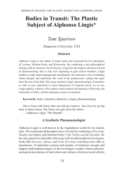 Bodies in Transit: The Plastic Subject of Alphonso Lingis*